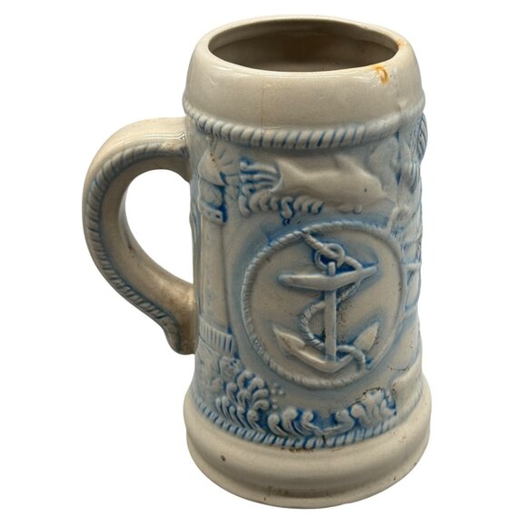 Vintage Nautical-Themed Ceramic Stein With Anchor & Seashell Design READ - Picture 1 of 5